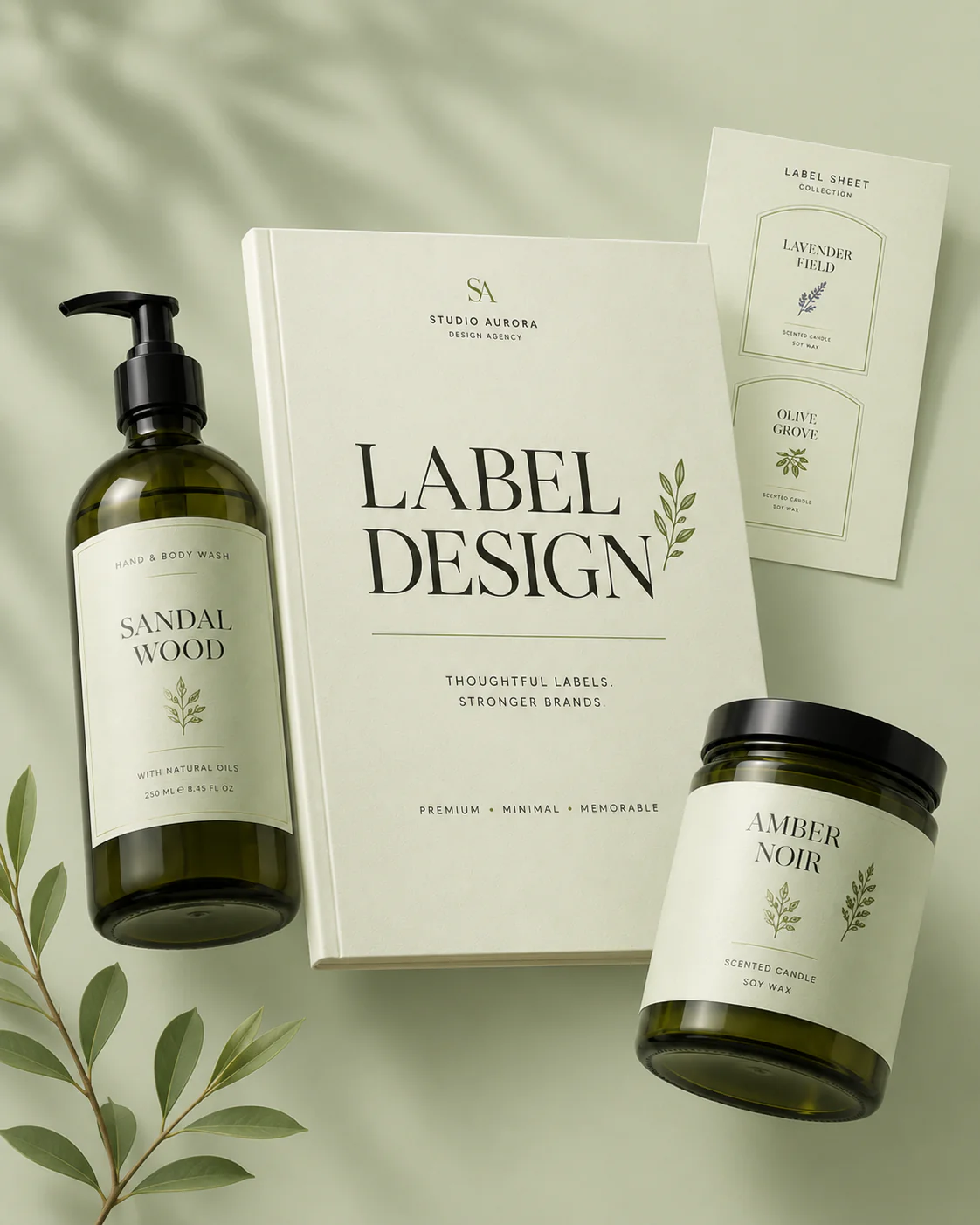 Product label design with brand identity styling